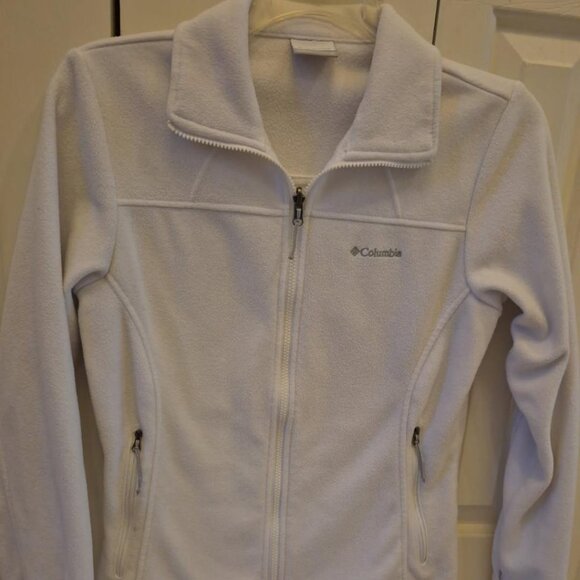 Women's white Columbia fleece zip up jacket - zippered pockets - Size M - Picture 1 of 4